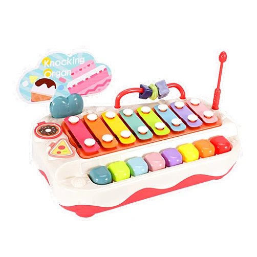Lsghome Toddler Piano, Baby Hand Knocking Piano Toy, Push and Pull Toy Instruments Baby Musical School Bus Toy Gift for Baby Boys and Baby Girls (White)