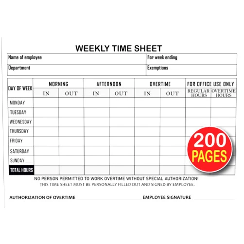 ETime Publisher Weekly Time Sheet Log Book: Work Hours Time Record Book For Employees, Workers timesheet Logbook, 202 Single Sided Pages