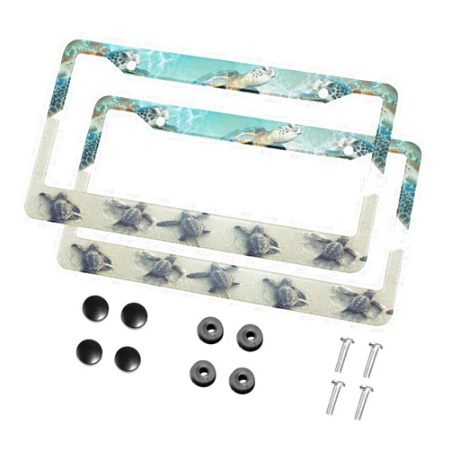 HOSNYE Sea Turtle License Plate Frame Beach and Ocean Metal 2 Pcs 2 Holes Black Licenses Plates Frames Front Licenses Plate Covers Car Tag Frame for Women Men US Vehicles