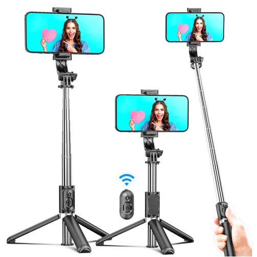 SelfieShow Selfie Stick Tripod, All in One Extendable & Portable iPhone Tripod Selfie Stick with Wireless Remote Compatible with iPhone 16 15 14 13 12 11 pro Xs Max 8 7, Galaxy Note10/S20/S10/OnePlus 9/9 PRO etc