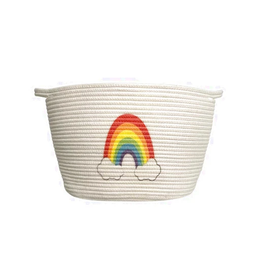 InCo.ofGVs Cute Printed Rainbow Nursery Rope Basket Woven Storage Basket/Cotton Laundry Hamper Large - 11