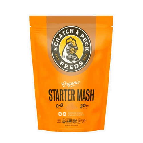 Scratch and Peck Feeds Scratch and Peck Whole Grain Starter Mash for Baby Chicks and Ducklings - 10 lb Bag - Corn and Soy-Free Feed with 20.5% Protein, Certified Organic and Non-GMO