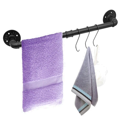 Rebala 1pack 32 inch Industrial Pipe Towel Bar, Wall Mounted Bath Towel Rack Holder,Vintage Style Wall Mounted DIY Iron Bathroom Towel Rack Holder for Bathroom, Kitchen, Balcony with 3Hooks