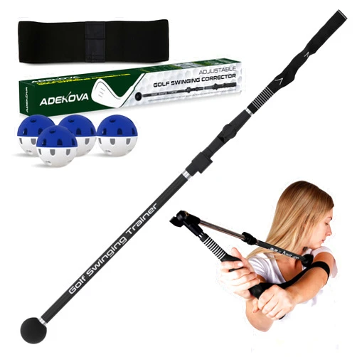 ADEKOVA Golf Swing Trainer Aid - Foldable Adjustable Golf Training Aid with Arm Band and Practice Balls to Practice Hinge, Forearm Rotation, and Shoulder Turn