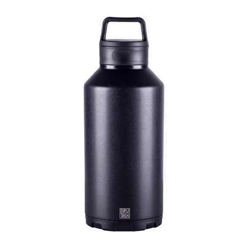 BruTrekker Bottle - Insulated Stainless Steel Tumbler Mug Keeps Drinks Hot or Cold - 2 Piece Drink and Pour Lid - Reusable Coffee Water or Beer Growler (64 fl.oz, Obsidian Black)