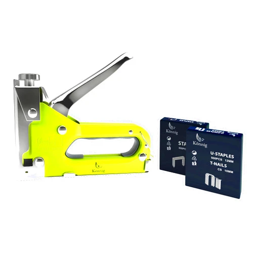 Flagline Könnig Heavy Duty Staple Gun 3 in 1 w/ 2000 Staples, Hand Operated Stainless Steel Stapler, Brad Nailer