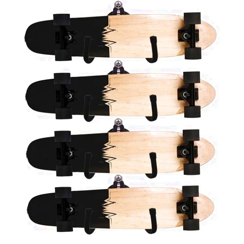 Pmsanzay Skateboard Wall Rack Storage, Holds 4 Boards, Longboard Wall Display Tool Rack, Deck Display Wall Mount Hanger Rack, Home and Garage Skateboard Storage Hanger