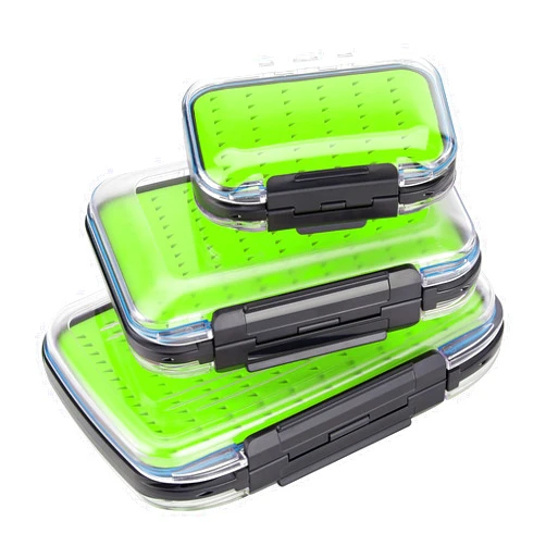 Gonex Fly Boxes for Fly Fishing Jig Boxes Two-Sided Waterproof Lightweight Fly Fishing Box Easy Grip Transparent Lid Fly Fishing Lures Box Sizes A+B+C, Green