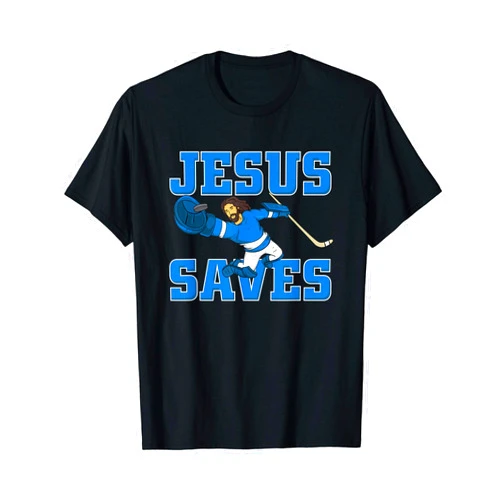 Funny Christian Hockey Gift Idea Jesus Saves shirt fun Hockey Goalie Tee Gift