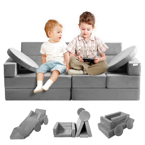 VEVOR Play Couch, 15pcs Modular Couch, Toddler Foam Sofa Couch with High-Density 25D Sponge for Playing, Creativing, Sleeping, Imaginative Kids Furniture for Bedroom and Playroom