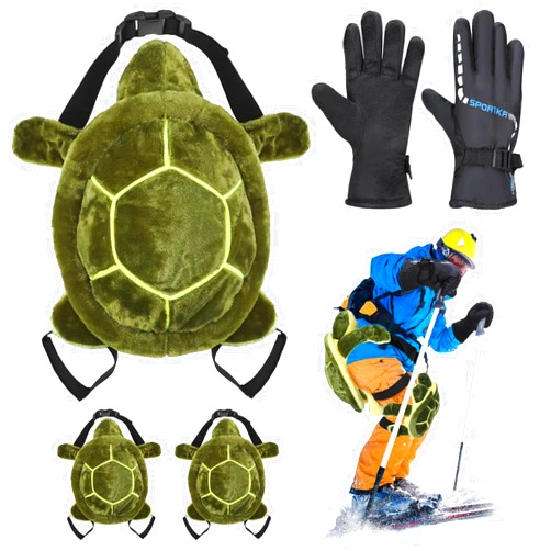 Lewtemi 5 Pcs Turtle Butt Pads Protective Gear for Skating Snowboarding Set Cute Turtle Knee Pad 3D Tortoise Cushion Winter Windproof Warm Snow Gloves for Adults Skiing Roller Protection
