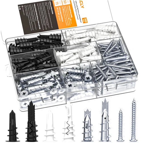 INCLY 200PCS #8 Drywall Anchors Kit Self Drilling, 100 Zinc Metal & Plastic Heavy Duty Dry Wall Anchors and 100 Philips Screws Assortment for Drywall Sheetrock Hanging and Mounting with Case