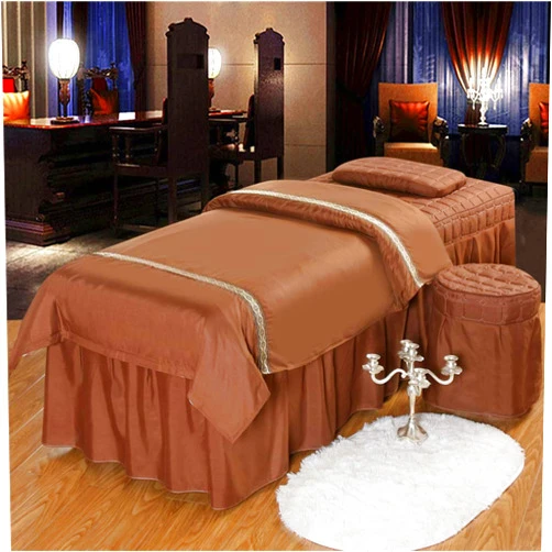 SL-DAM Massage Table Sheet Sets,Beauty Bed Cover Four-Piece Set Soft Cotton Facial Bed Cover Physiotherapy Bed Special Square Head use- Natural-Brown 185x70cm(73x28inch)