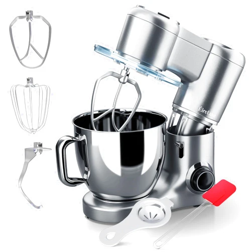 ÉireLuxe Kitchen Stand Mixer with Attachments - 6.8QT Electric Cake Mixer with Bowl and Stand, Hook - 660W Copper Motor, 6-Speed Bread Dough Mixer Machine - Kitchen Mixer for Baking, Kneading, Silver