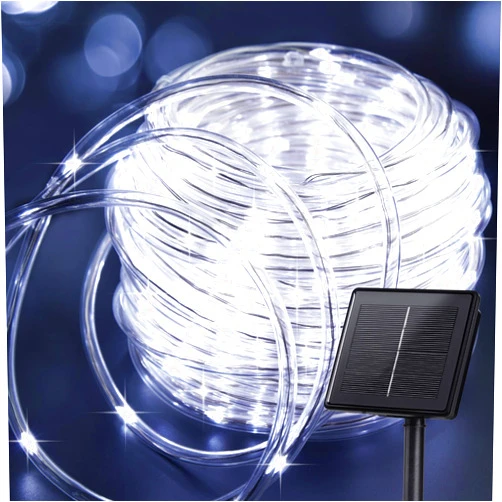 Brightown Solar Rope Lights, IP65 Waterproof 39FT 100LED Outdoor Solar String Lights Solar Powered Fairy Lights with 8 Lighting Modes for Party Garden Yard Home Holiday Tree Decoration, Pure White