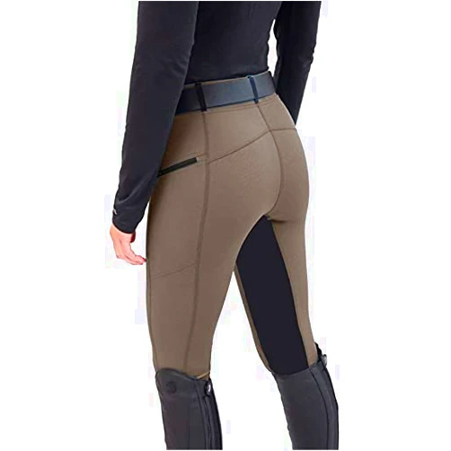 Generic Horse Riding -Pants Women Equestrian-Breeches - Ladies Training Horseback Riding Tights Full Seat Silicone Pockets Coffee Medium