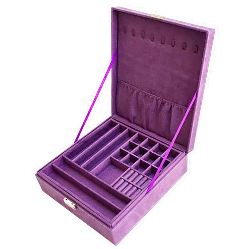Sodynee Purple Two-Layer Lint Jewelry Box Organizer Display Storage Case with Lock