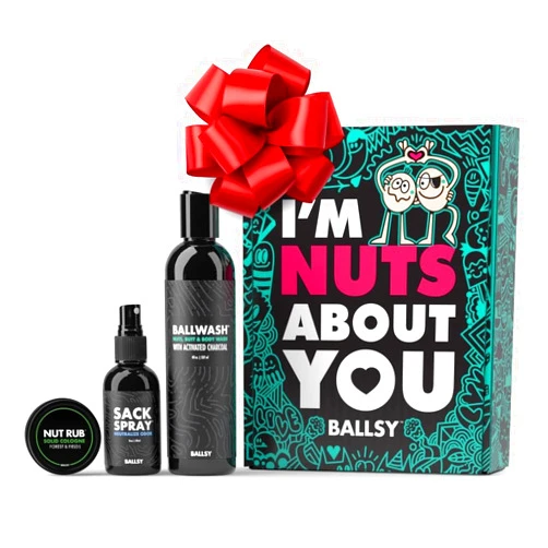 Ballsy Nuts About You Sack Pack, Men's Fresh Kit, Gift for Valentine's Day, Includes Ballwash, Sack Spray and NutRub, Forest & Fields