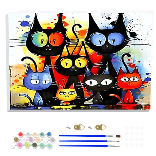 DOMROM Framed Paint by Numbers Cat for Kids Beginners, Adult Paint by Number Kits Animal on Canvas, Acrylic Number Painting Cat Craft Kits for Gift Home Decor 8x12in