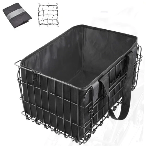 Zacro Bike Basket Front/Rear, Folding Bicycle Basket with Removable Liner Bag, Large Quick Release Design Metal Ebike Basket for Adult Women/Men Carrying Dogs, Pets, Fruit & Grocery