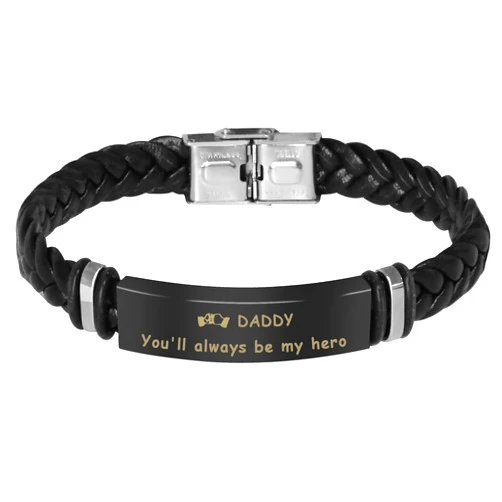 Ruibeila Personalized Mens Leather Bracelets with Custom ID Beads, 1-8 Engraving Names Braided Bracelet for Men Husband Father Grandpa Father's Day Gift