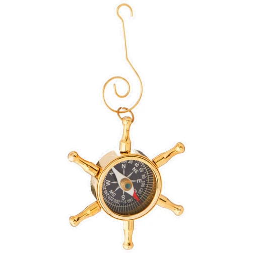 Handcrafted Nautical Decor Hampton Nautical Brass Ship Wheel Compass Nautical Christmas Tree Ornament - Nautical Christmas Tree Decoration