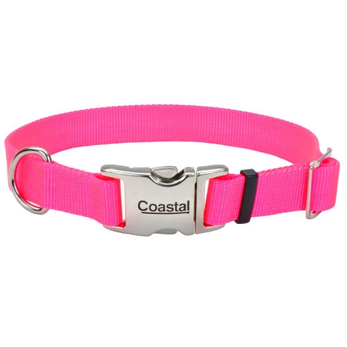 Coastal Pet Adjustable Dog Collar with Metal Buckle - Comfortable Fade-Resistant Dog Collar with Snap Lock - Perfect for Walking & Tie Outs - Neon Pink - 5/8