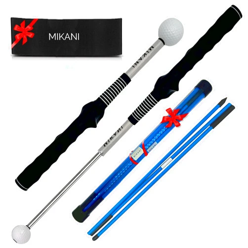 Mikani Retractable Golf Swing Training Aid - Click Stick Swing Training with Golf Grip Trainer | Golf Swing Trainer |Golf Alignment Sticks | Click Sound Tempo Training, Golf Accessories for Golfers