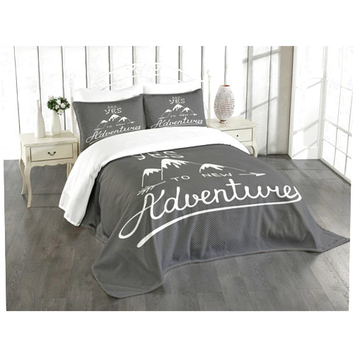 Ambesonne Adventure Bedspread Set, Say Yes to New Adventures Typographic Words Scribble Mountains, 3 Piece Decorative Bedding Coverlet and 2 Pillow Shams, Queen Size, Charcoal Grey and White
