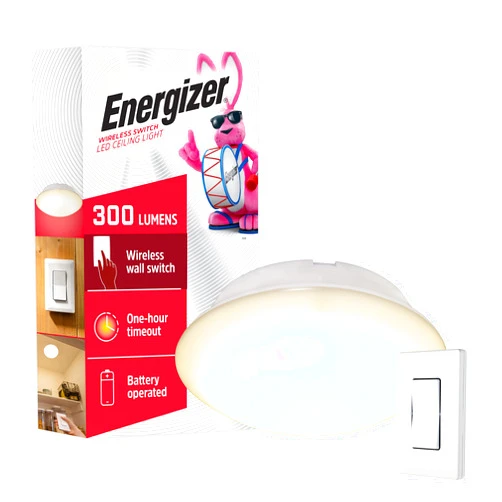 Energizer LED Ceiling Light Fixture, Battery Operated, Wireless Wall Switch Remote, 300 Lumens, Ceiling Light No Electricity, Perfect for Closets, Laundry Room, Garage, Shed and More, 58823-T1