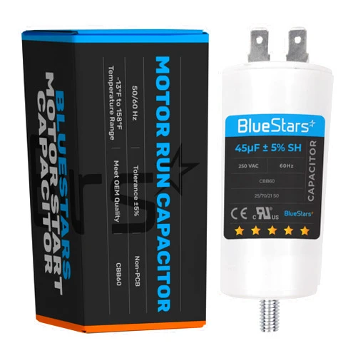 BlueStars 45 uf/MFD/Microfarad 250 VAC Volts CBB60 50Hz/60Hz Run Capacitor with Screw - Exact Fit for Start-up of AC Motors Run Electric Motors Water Pumps