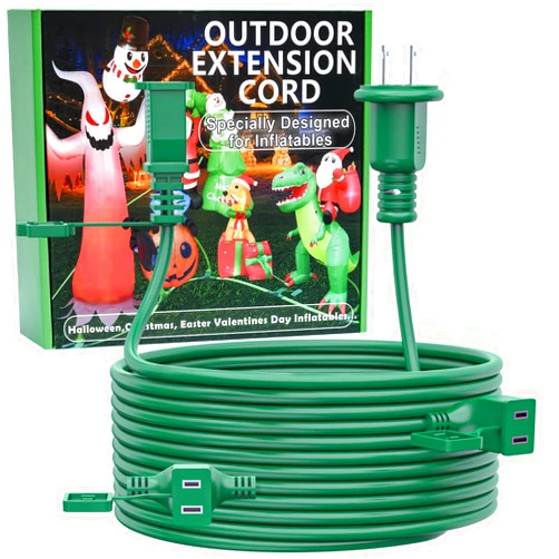 NARUBY 25FT Outdoor Extension Extension Cord for Halloween Christmas Inflatables with Multiple Outlets Green Electrical Cord with Multiple Plugs Outdoor Christmas Blow Up Decorations Light Extension Cords