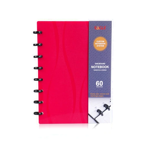 Eagle Discbound Notebook, Customizable Notebook, Junior Size, Poly Cover, 60 Sheets Ruled/Lined Pages (Red)