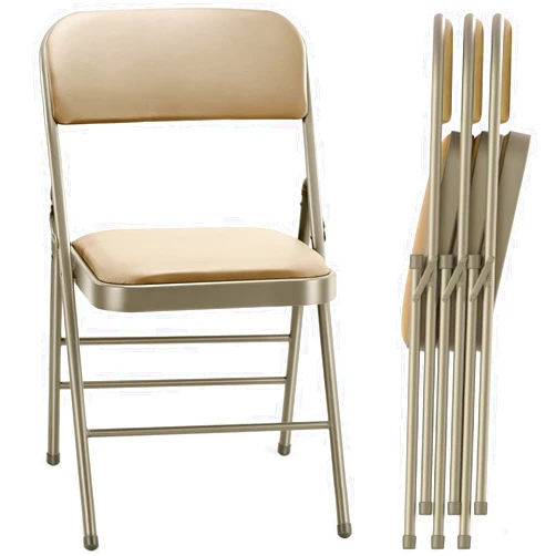 cyclone sound 4 Pack Folding Chairs with PU Padded Cushion and Back, Commercial Grade Metal Chairs with Comfortable PU Leather Cushion for Home and Office, for Indoor and Outdoor Events (4, Beige-PU)