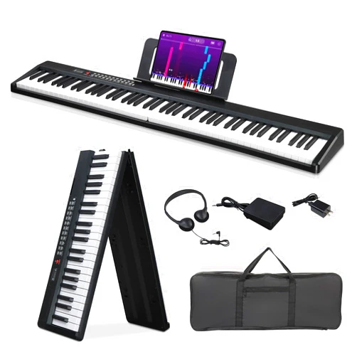 Ktaxon 88 Key Foldable Electronic Keyboard Piano, Semi-Weighted Electric Piano Digital Piano with Dual Bluetooth Mode, 1000 Rhythms, 1000 Tones and 50 Demos for Beginners Adults