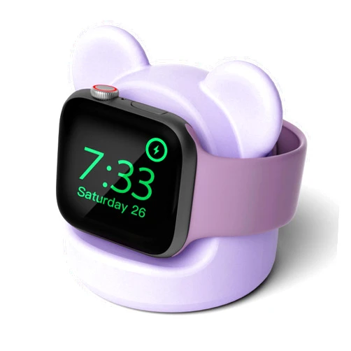 AFOOYO Bear Charger Stand Silicone Dock Holder for Apple Watch Series 8/Ultra/SE2/7/6/SE/5/4/3/2/1 (49/45/44/42/41/40/38mm),Bear iWatch Charging Dock,Supports Nightstand Mode,Lavender Purple