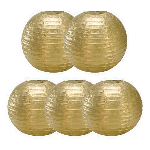 Generic Paper Lanterns Round Paper Lanterns Decorative Ball Lanterns Lamps for Weddings, Birthdays, Parties and Events 16-Inch 5 Packs (Gold)