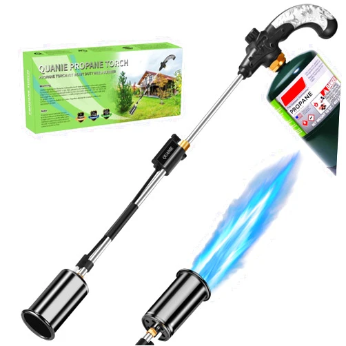 QUANIE Weed Torch Propane Burner,1,200,000BTUs Blow Torch Flame Thrower,Weed Burner with Self Igniting and Ergonomic Handle for Weeding,Roofing,Snow Melting,Charcoal Starter(Fuel Not Included)