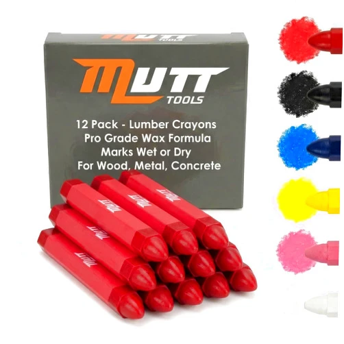 AMERICAN MUTT TOOLS Mutt Tools Red Marking Crayons 12 Pack - Lumber Crayons for Construction - Bulk Red for Woodworking, Concrete, Metal - Construction Crayon Set, Crayones de Madera