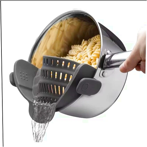 Generic Colador silicona,ajustable con clip para ollas, sartenes y cuencos, para la cocina,silicona resistente al calor, fácil de usar y almacenar, apto para lavavajillas., medium, Black