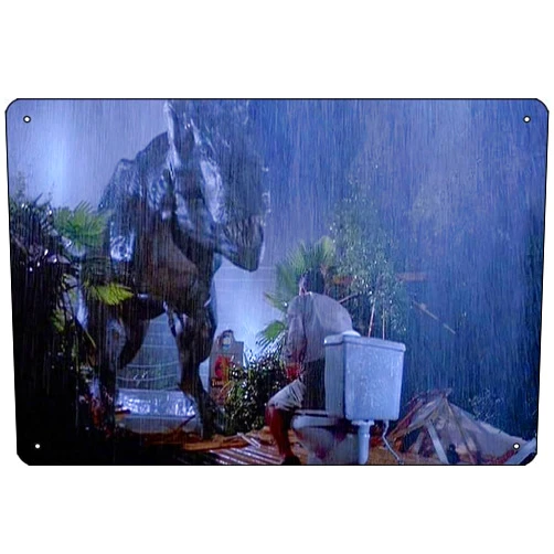 Oedrtqi The Jurassic Funny Bathroom Photographic Print Funny Metal Tin Sign for Home Kitchen Bar Room Garage Decor 8