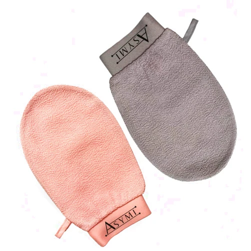 Asymi Deep Exfoliating Glove - Reusable Exfoliating Mitt for Dead Skin Removal (Keratosis Pilaris Strawberry Legs Ecologic body care) Vegan Body Scrub SPA body Treatment (Rose Peach), 1.0 Count