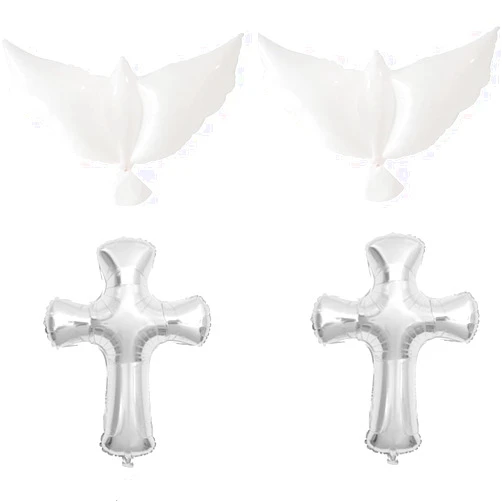 USINNOEM 4 Pcs 30 Inch Cross Foil Balloon Dove 40 Inch Mylar Balloons Jumbo Silver Cross Mylar Balloons For Baptism Memorial Communion Christening Religious (silver+white)