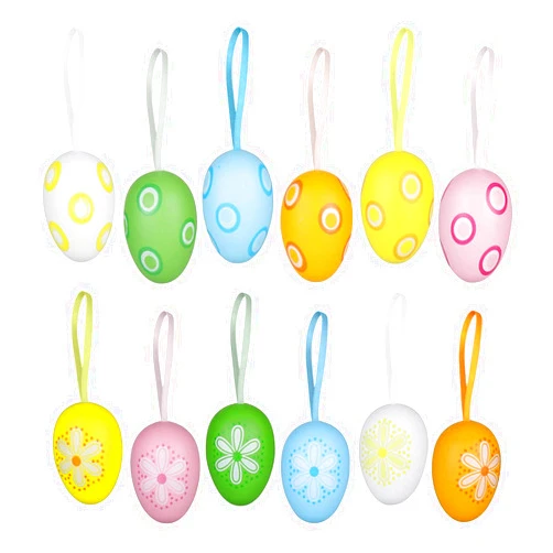 Andmax 12 Pieces Colorful Easter Hanging Eggs - Easter Tree Ornaments, Easter Hanging Decorative Easter Eggs Painted for DIY Crafts Favor Home Decor