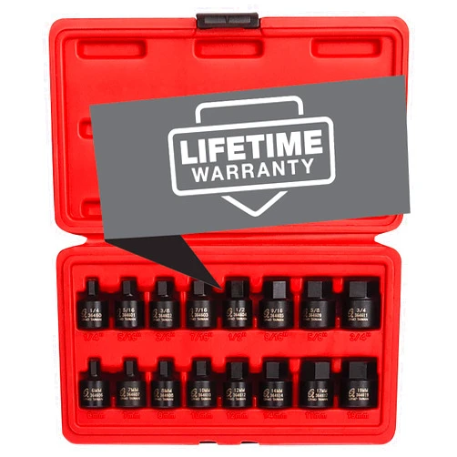 Sunex Tools Sunex 3646, 3/8 Inch Drive Low Profile Impact Hex Driver Set, 16-Piece, SAE/Metric, 1/4 Inch - 3/4 Inch, 6mm - 19mm, Cr-Mo Steel, Dual Size Markings, Heavy Duty Storage Case, Meets ANSI Standards