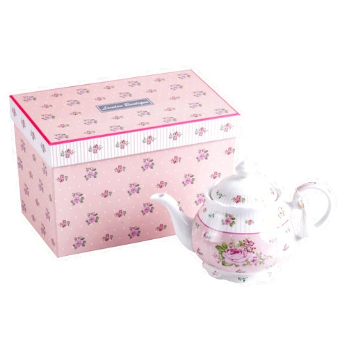 London Boutique Porcelain Teapot Sugar Bowl and Cream Milk Jug Shabby Chic Vintage Floral in Gift box 40oz (Teapot Rose Pink)