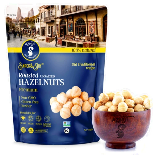 AZNUT Roasted Hazelnuts Natural Non-GMO Certified, Unsalted, Dry Roasted, Kosher Certified ,16 oz