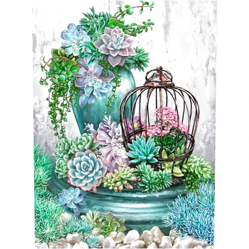 KoKoWill 5D DIY Diamond Painting Kits for Adults,Round Full Drill Resin Beads Painting by Number Dots Art Craft Set,Succulent Plants Flowers,11.81 x 15.75inch