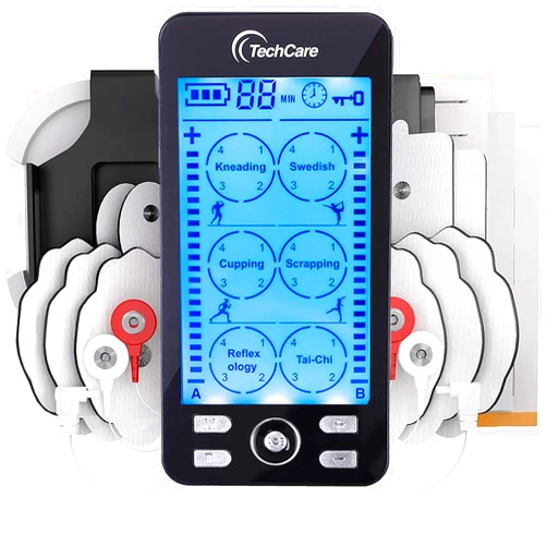 TechCare Massager Tens Unit Plus 24 Rechargeable Electronic Pulse Massager Machine Multi Mode Device with All Accessories [New Model]