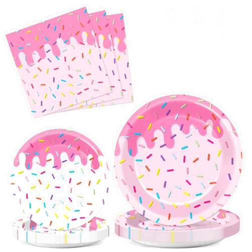CHUNNIN 96Pcs Donuts Birthday Party Plates and Napkins Donut Themed Party Decorations Spring Pink Donut Party Dessert Plates Donut Tableware Set for 24 Guests Grow Up Themed Baby Shower Party Favors Supplies